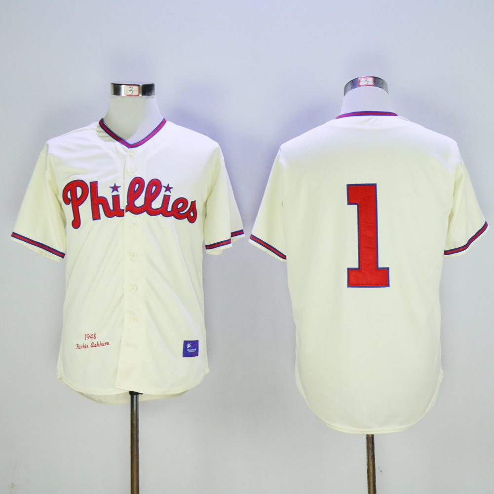 Men Philadelphia Phillies #1 Ashburn Cream Throwback MLB Jerseys->philadelphia phillies->MLB Jersey